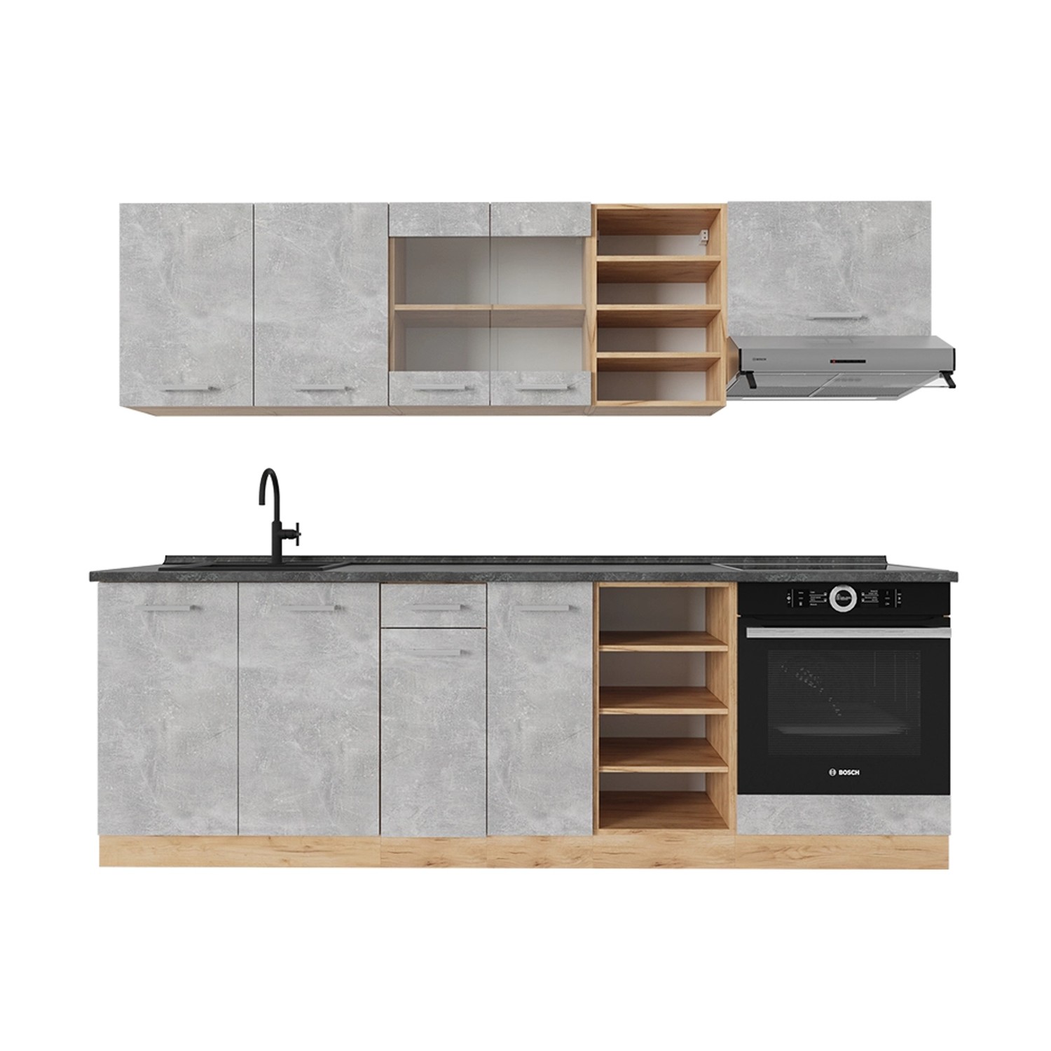Vicco R-Line Küchenzeile Beton/Goldkraft Eiche 240 cm AP Anthrazit günstig online kaufen