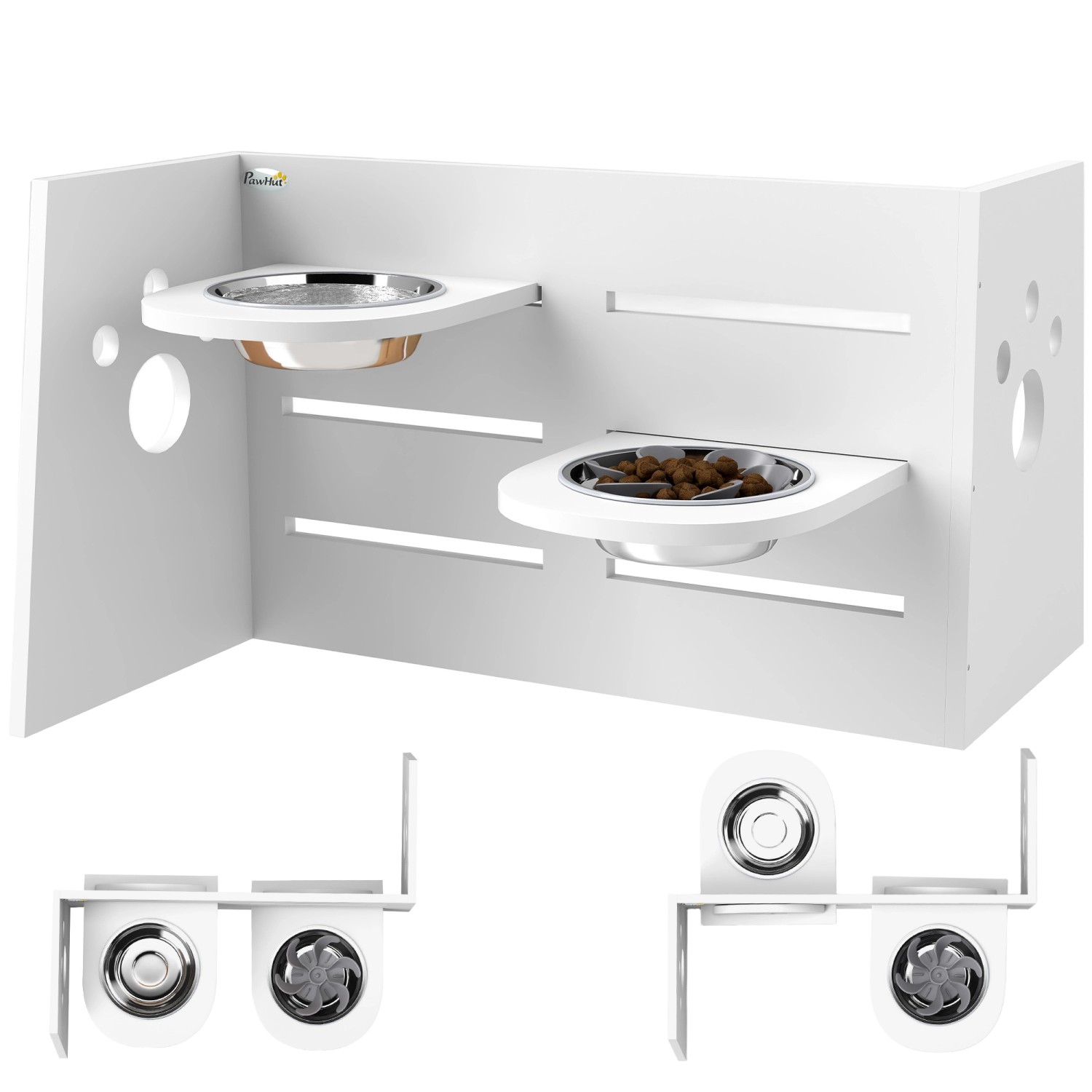 PawHut Hundenapf Höhenverstellbar MDF Stahl Weiß 63L x 58,5B x 40H cm