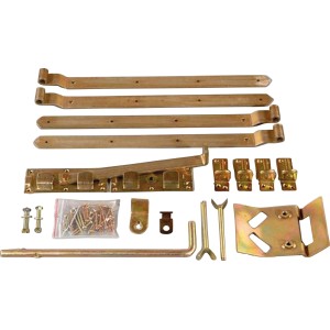 T&J Doppeltor-Beschlag, gelb verzinkt, für Torbau & Zaun. Komplettes Set mit Schrauben und Zubehör.