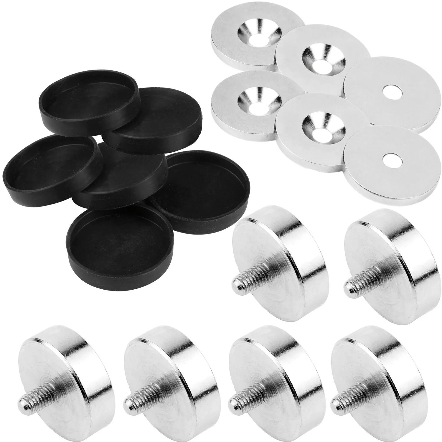vasalat Topfmagnet Ø 25 mm mit Gewindezapfen Scheiben & Gummikappen 18-teilig