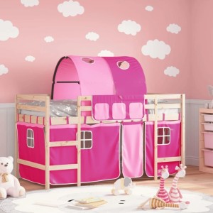 vidaXL Kinderhochbett mit Tunnel Rosa 90x200 cm Massivholz Kiefer 3206993