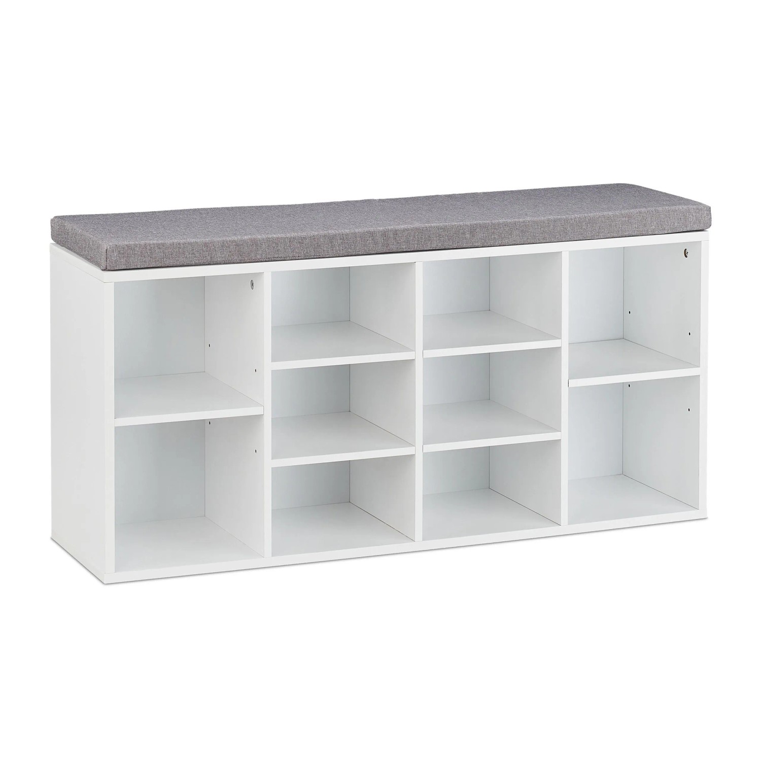 Relaxdays Schuhbank Spanplatte Weiß mit 10 Fächern 52,5 cm x 104 cm x 30 cm 18,3 kg