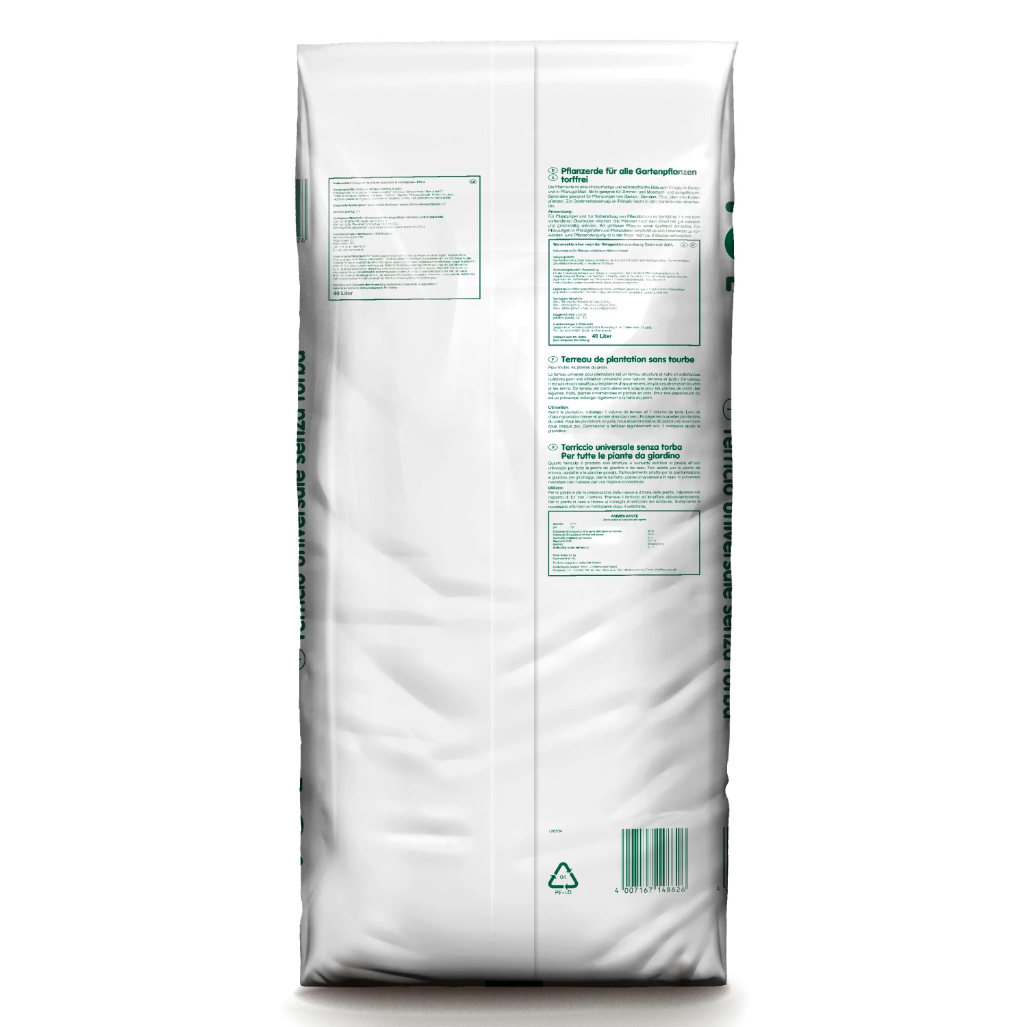 Sack Universal-Pflanzerde, torffrei, 40 Liter, für Garten und Pflanzgefäße.