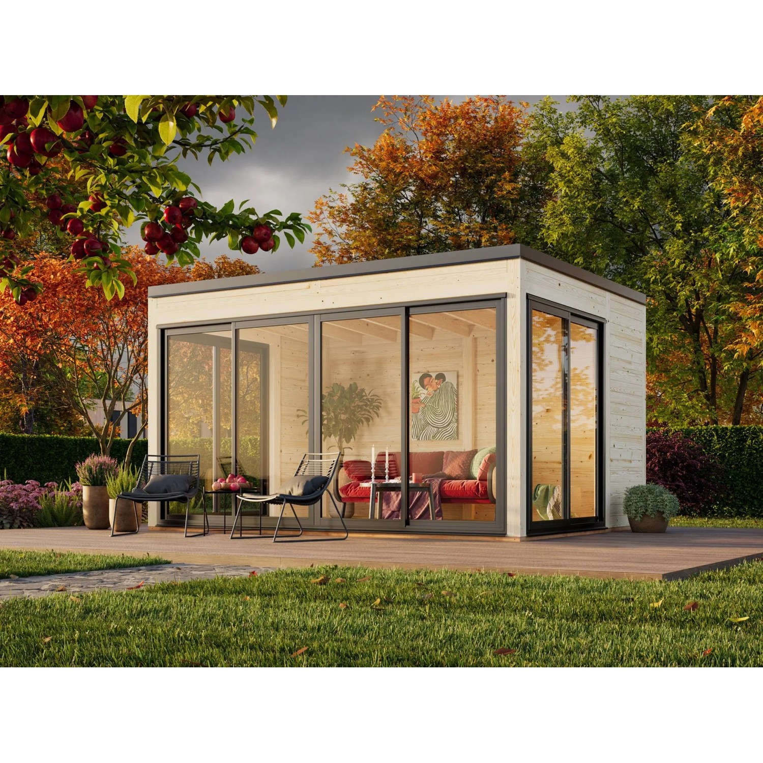 Palmako Holz-Gartenhaus Serena Slide Plus Pultdach Unbehandelt 420 cm x 320 cm