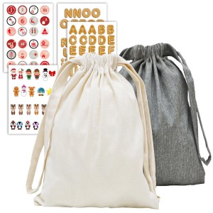DuneDesign 2er Set Geschenkbeutel mit Aufklebern zur individuellen Gestaltung von Weihnachtsgeschenken.