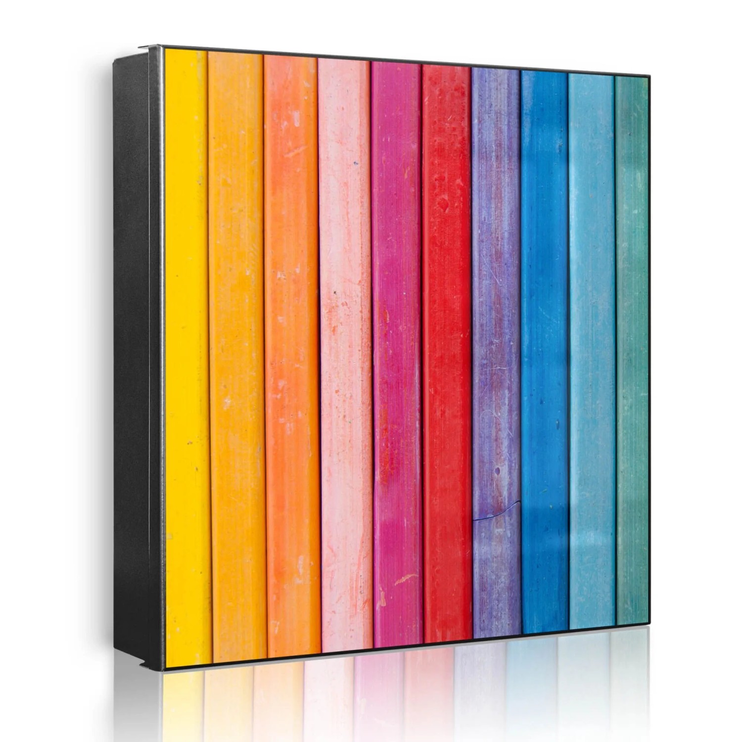 Banjado Großer Schlüsselkasten Metall 30x30cm Schwarz Scharnier Links 50 Haken Beschreibbar Magnetisch Motiv Regenbogenfarben