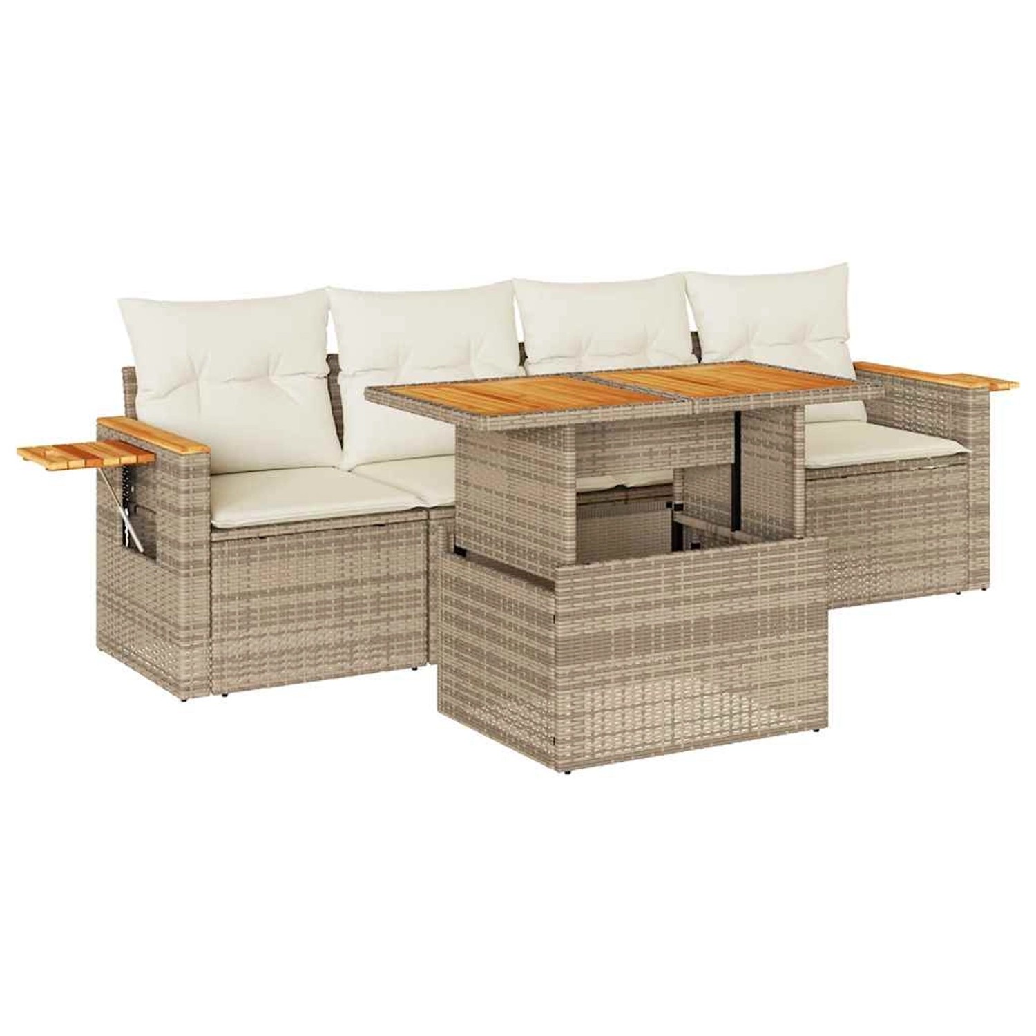 vidaXL 5-Tlg Garten-Sofagarnitur mit Kissen Beige Poly Rattan Akazie 332754 günstig online kaufen