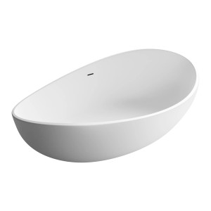 Freistehende, glänzend weiße Acryl Badewanne WAVE, 180x110 cm. Wellenförmiges Design.