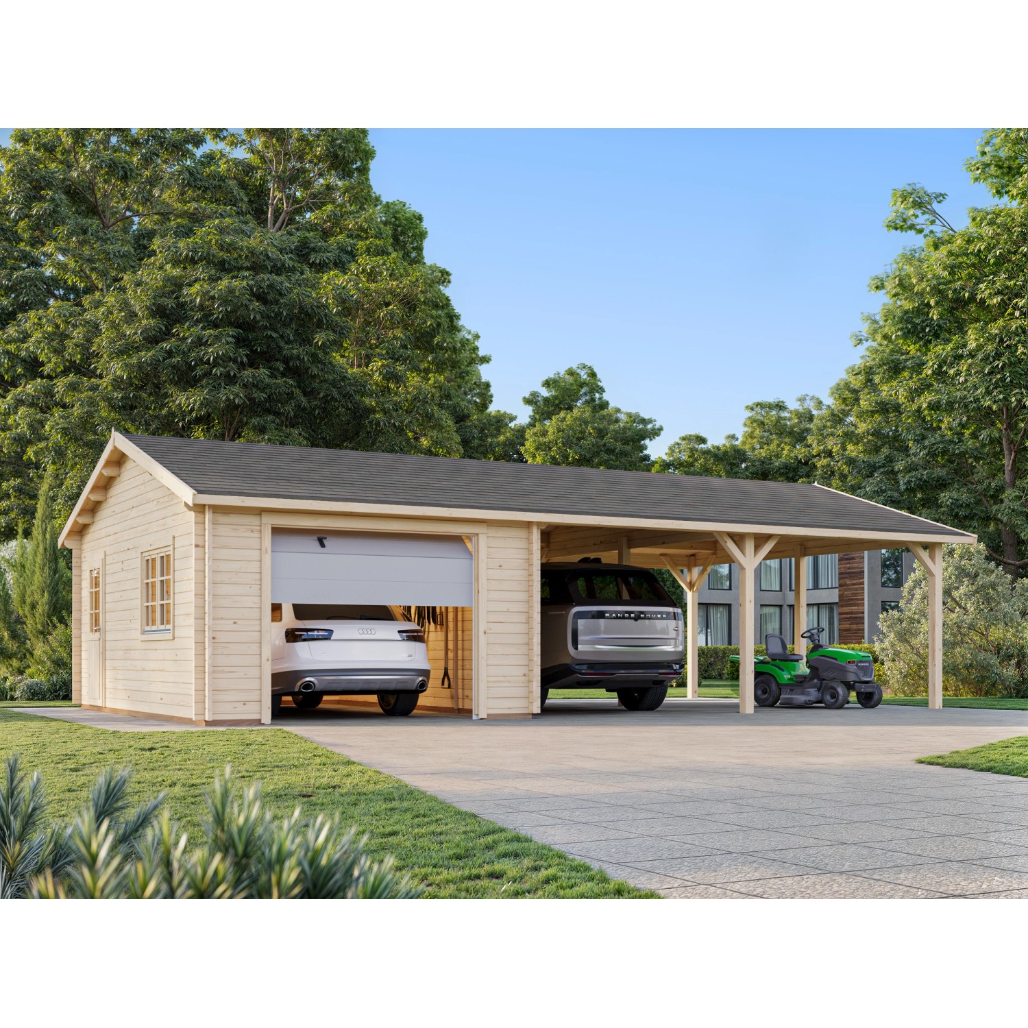 Palmako Garage Roger mit Sektionaltor 953 x 550 cm Lackiert Dunkelgrau-Weiß günstig online kaufen
