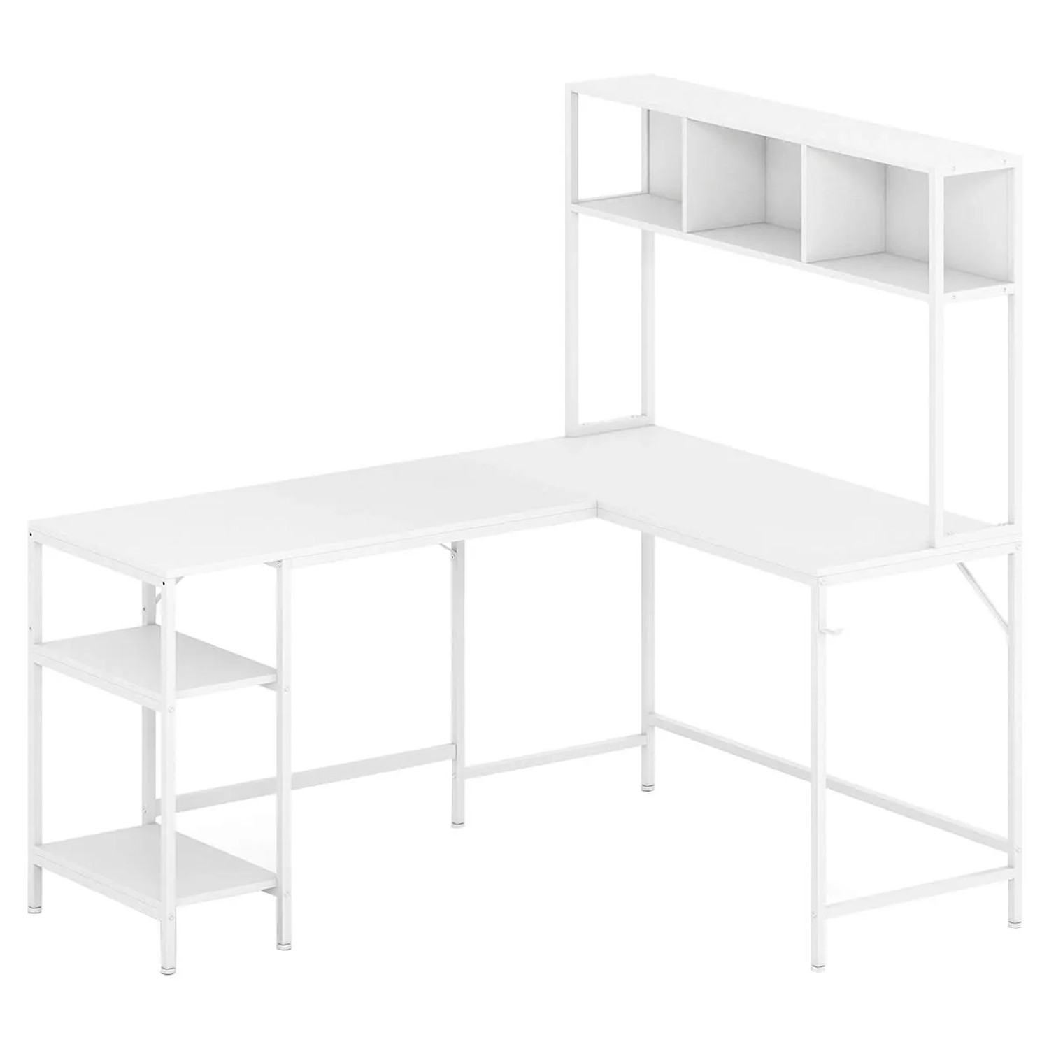 Costway L-Förmiger Schreibtisch 150 x 120 cm mit Bücherregal Weiß