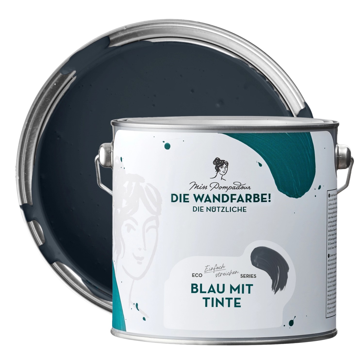 MissPompadour Abwaschbare Wandfarbe Blau mit Tinte 2,5L Hochdeckend Scheuerbeständig