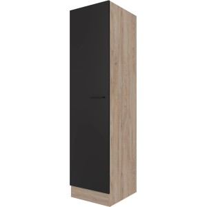 Flex-Well Geschirrschrank Capri, 50 cm, Schwarz Matt/Endgrain Oak, mit Drehtür und Einlegeböden.