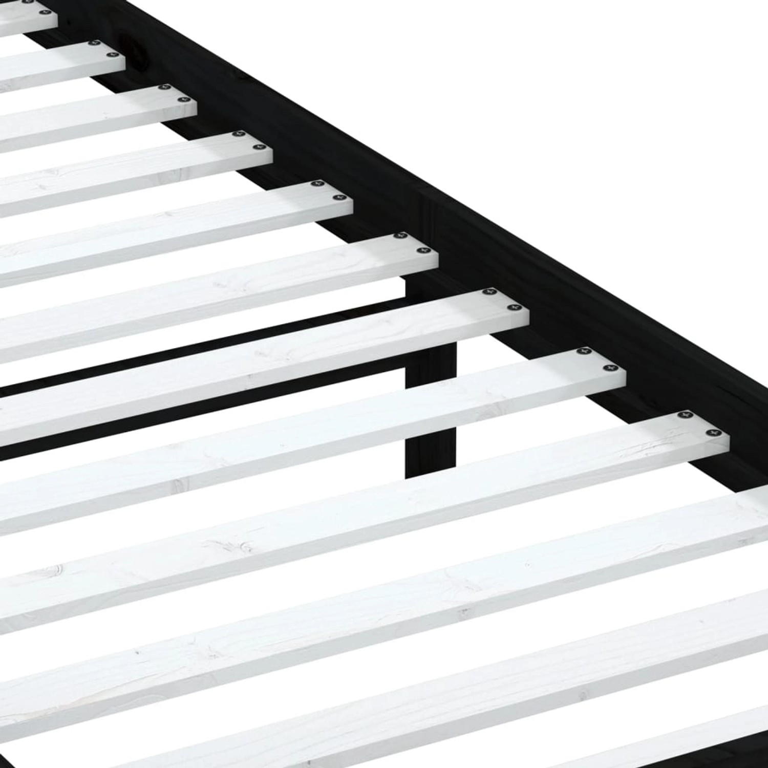 Detailansicht des schwarzen Massivholzbetts 75x190 cm mit Lattenrost.