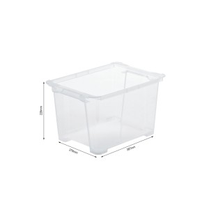 Transparente Rotho Evo Easy Aufbewahrungsbox 15l mit Griffen, Maße 228x279x397mm.