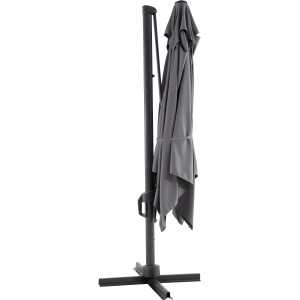 Grauer Ampelschirm Fairfield (Ø 300 cm) mit Kurbelmechanik, geschlossen am Ständer.