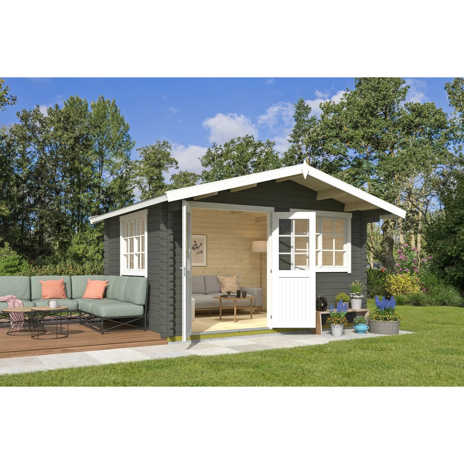 Lasita Gartenhaus Norderney 2 Grau-Grün 390 cm x 300 cm