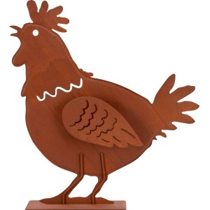 Rostrote Gartenfigur Henne aus Eisen, 30,5x10x33cm, Dekoration für Garten und Außenbereich.