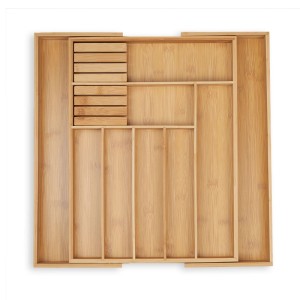 Relaxdays Besteckkasten Bambus Natur Ausziehbar 45 cm x 44,5 cm x 5,5 cm 2,1 kg
