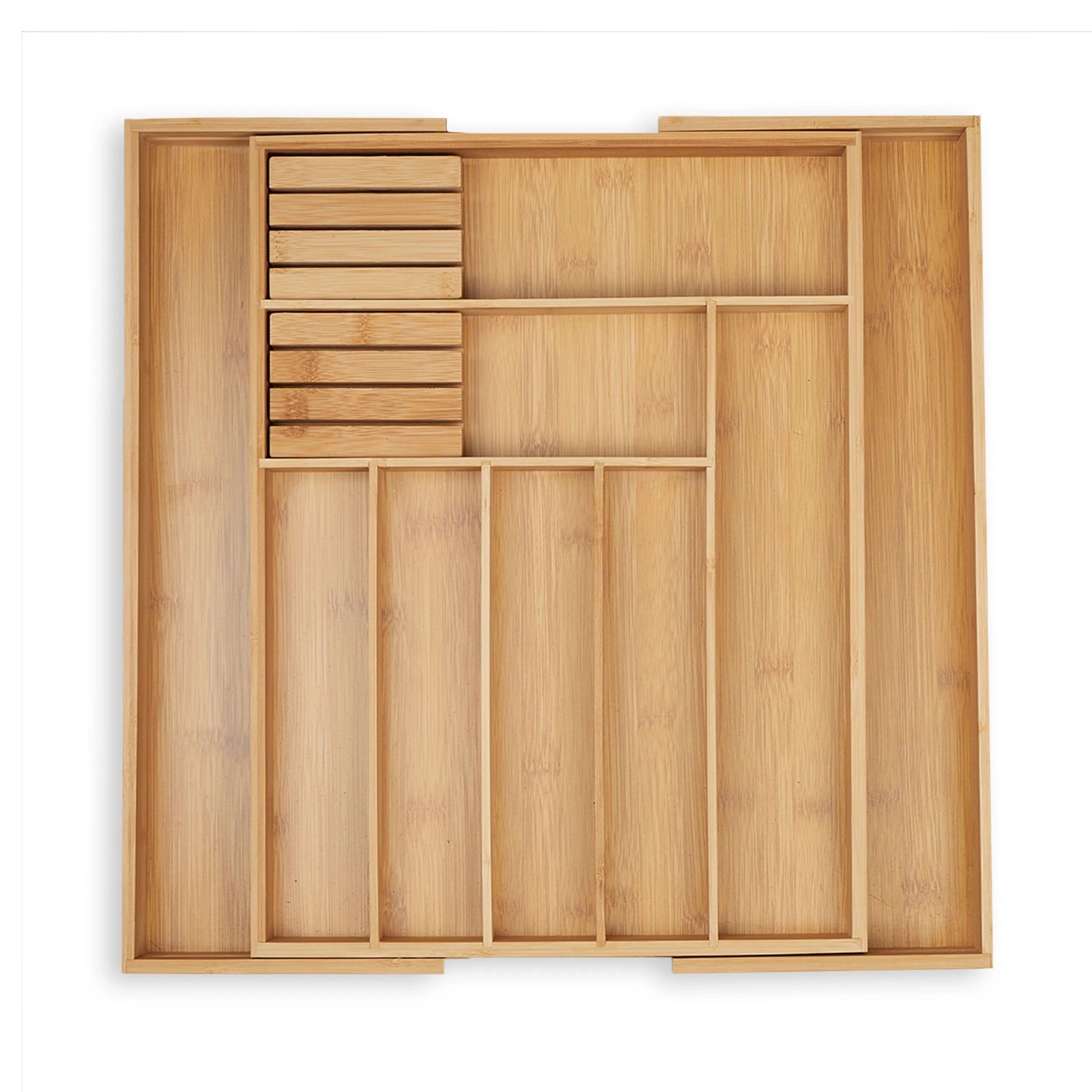 Relaxdays Besteckkasten Bambus Natur Ausziehbar 45 cm x 44,5 cm x 5,5 cm 2,1 kg