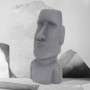 Graue Moai Figur Rapa Nui Kopf, 53,5 cm hoch, aus Kunstharz für exotische Gartendeko.