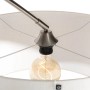 Detailaufnahme: QAZQA Bogenlampe mit weißem Stoffschirm, E27 Fassung und Leuchtmittel.