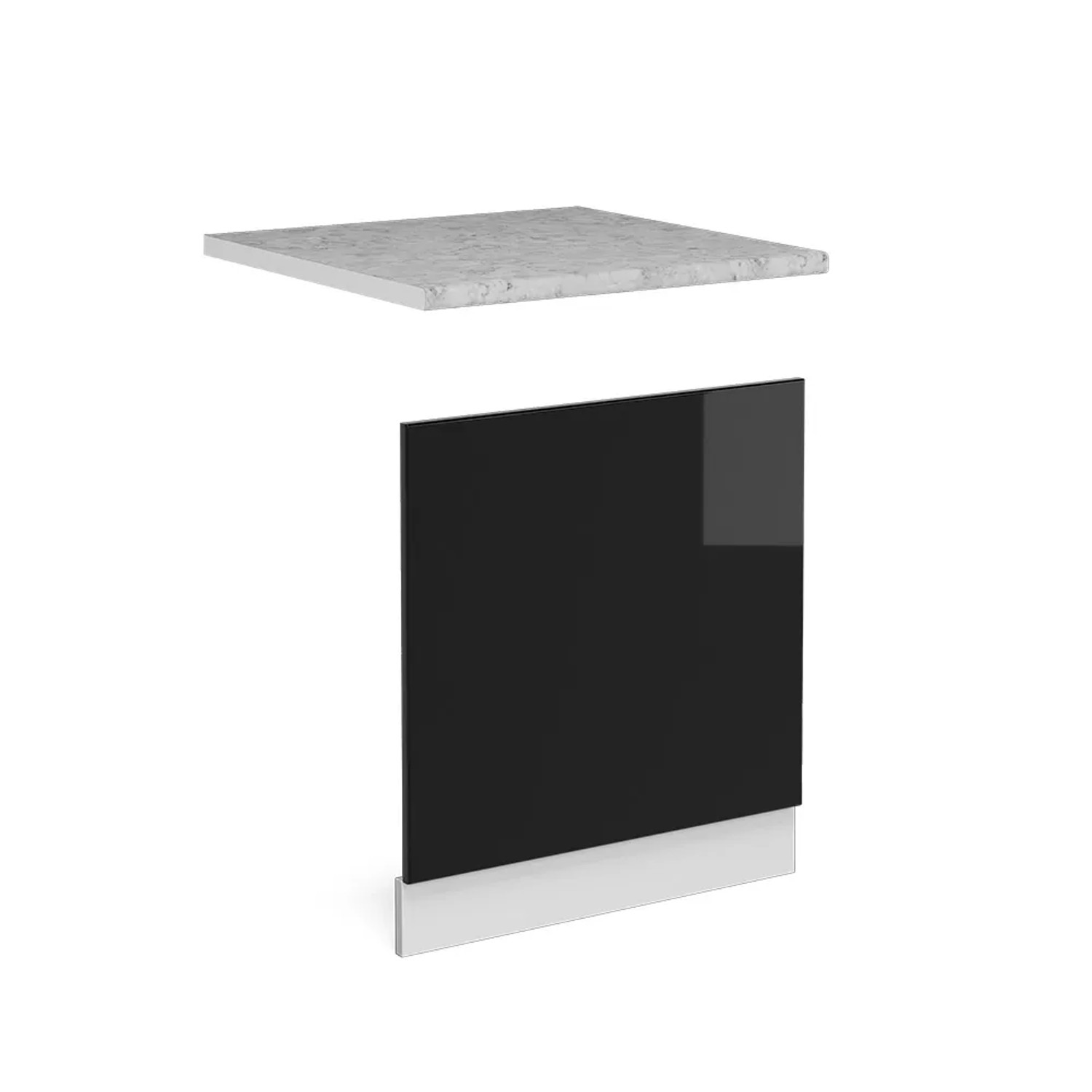 Vicco Frontblende R-Line Geschirrspüler Fronttür Schwarz Hochglanz/Weiß 60 cm AP Marmor