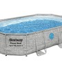 Ovaler Bestway Stahlrahmenpool Power Steel Swim Vista, 488x305x107 cm, grau, mit Leiter und Sandfilter.
