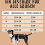 Größentabelle für Rudelkönig Hundegeschirr Paola, gepolstertes Brustgeschirr, Größe XL.