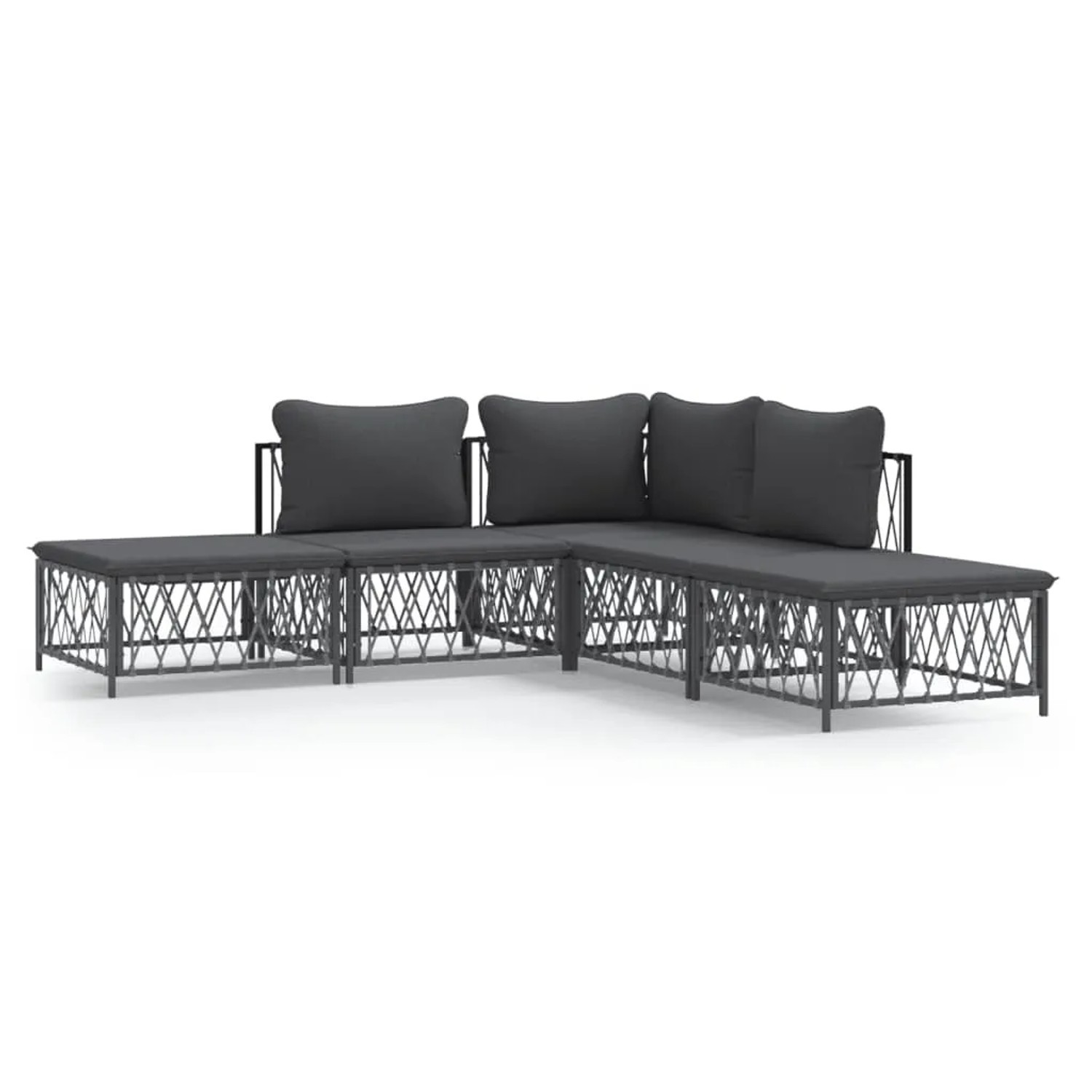 vidaXL 5-Tlg Garten-Lounge-Set mit Kissen Anthrazit Stahl 3186883