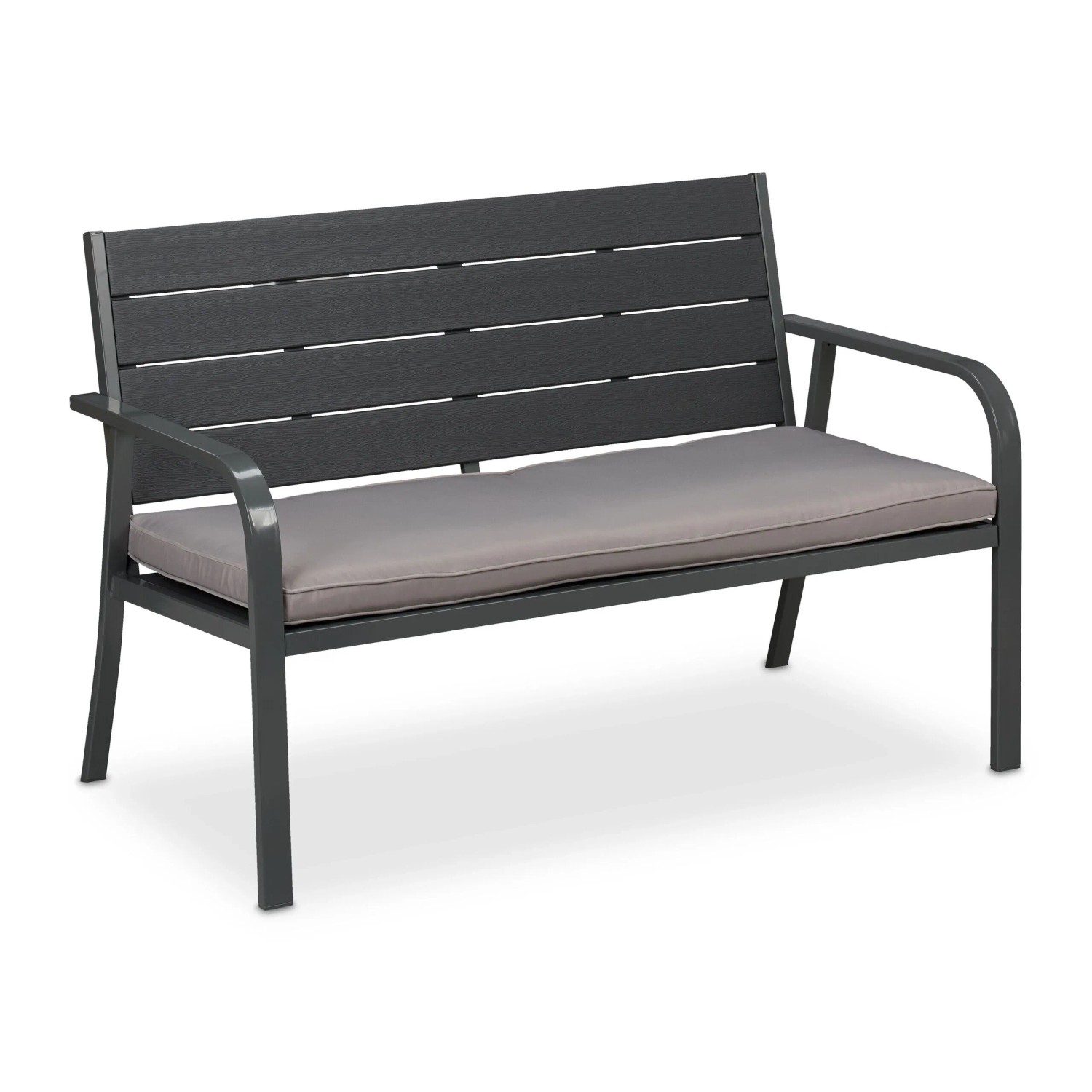 Relaxdays Gartenbank Kunststoff Stahl Grau mit Sitzauflage 78 cm x 118 cm x 66 cm 13,9 kg