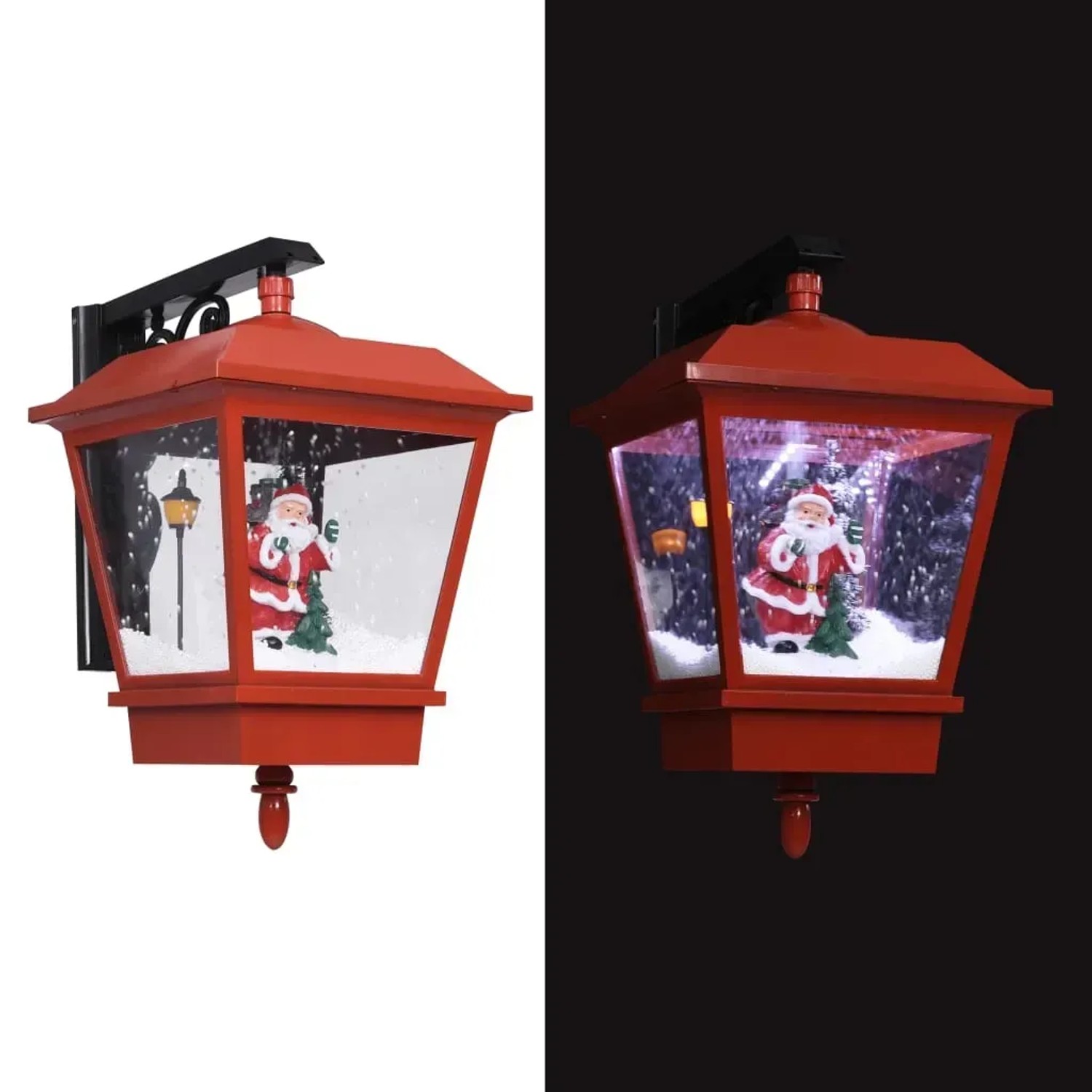 Rote LED Weihnachts-Wandleuchte mit Weihnachtsmann und Schneefall-Effekt für festliche Dekoration.