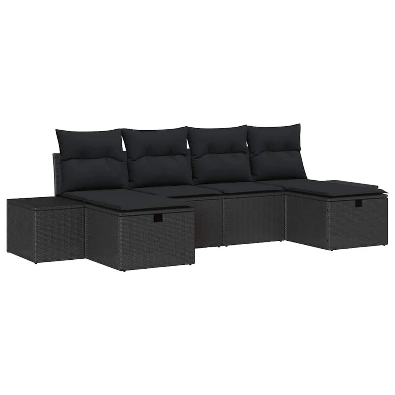 vidaXL Gartensofa-Set mit Kissen 6 Stk Schwarz Poly-Rattan 3360754