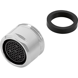 Verchromte Mischdüse M20 für Waschtischarmatur, mit schwarzem Dichtungsring.