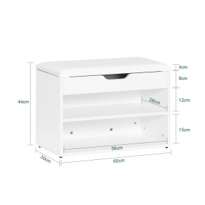 Weiße SoBuy Schuhbank mit Sitzfläche und zwei offenen Fächern aus Holzwerkstoff.