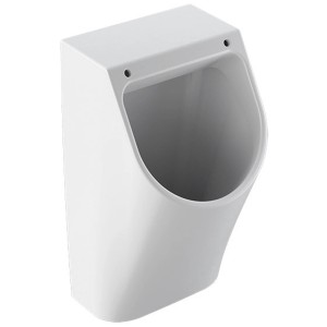 Weißes Geberit Renova Plan Wandurinal mit Spülrand und KeraTect Beschichtung.