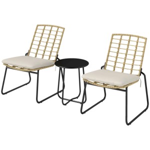 Furnicato 3-teiliges Gartenmöbel-set 2 Rattan-stühle 1 Tisch Mit Metallplatte Sitzkissen Bistro-set Beige & Braun