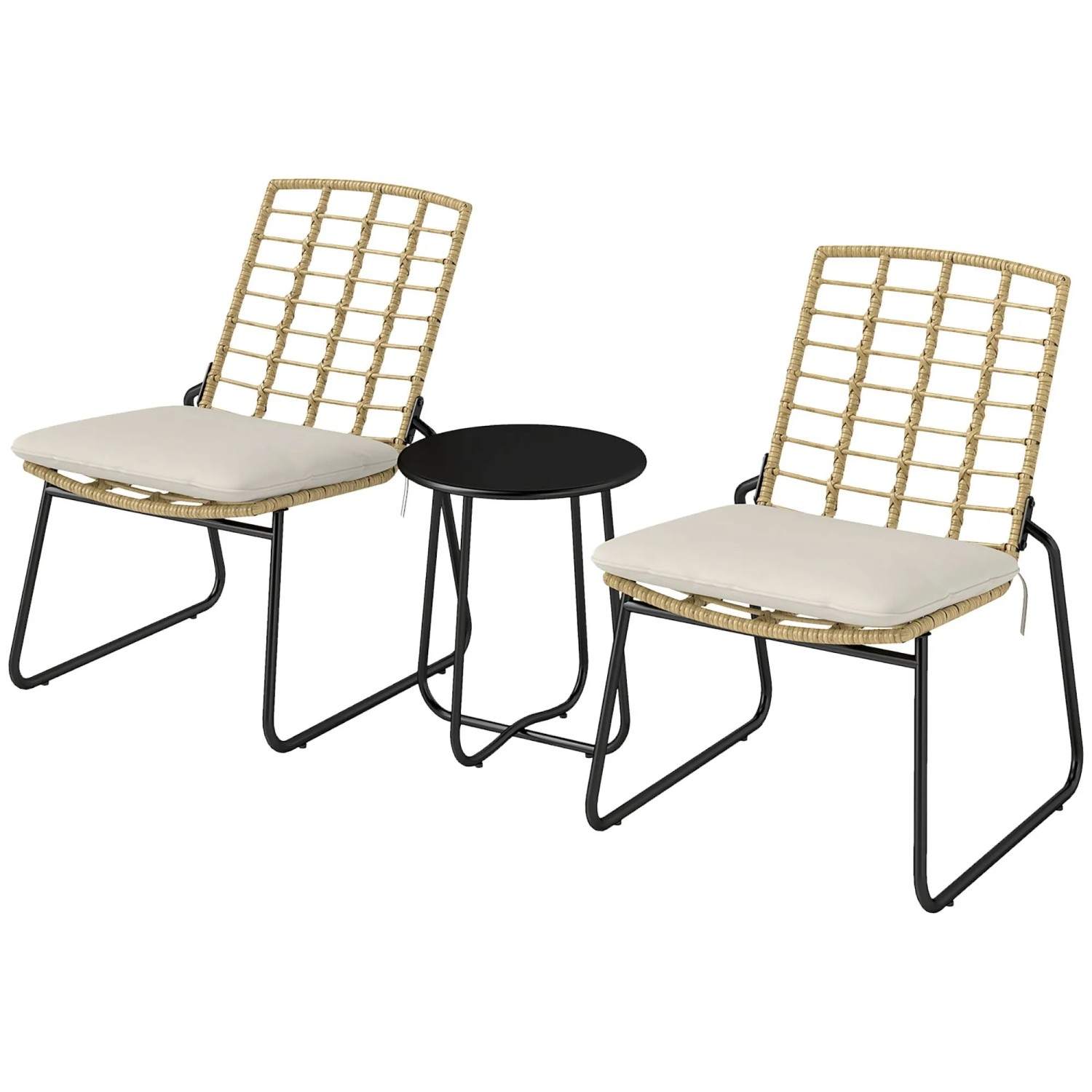 Furnicato 3-teiliges Gartenmöbel-set 2 Rattan-stühle 1 Tisch Mit Metallplatte Sitzkissen Bistro-set Beige & Braun