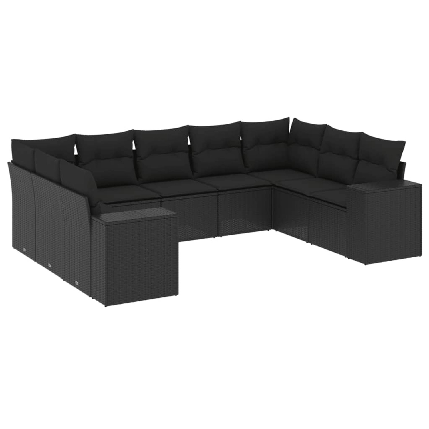 vidaXL 9-Tlg Garten-Sofagarnitur mit Kissen Schwarz Poly Rattan 3255332