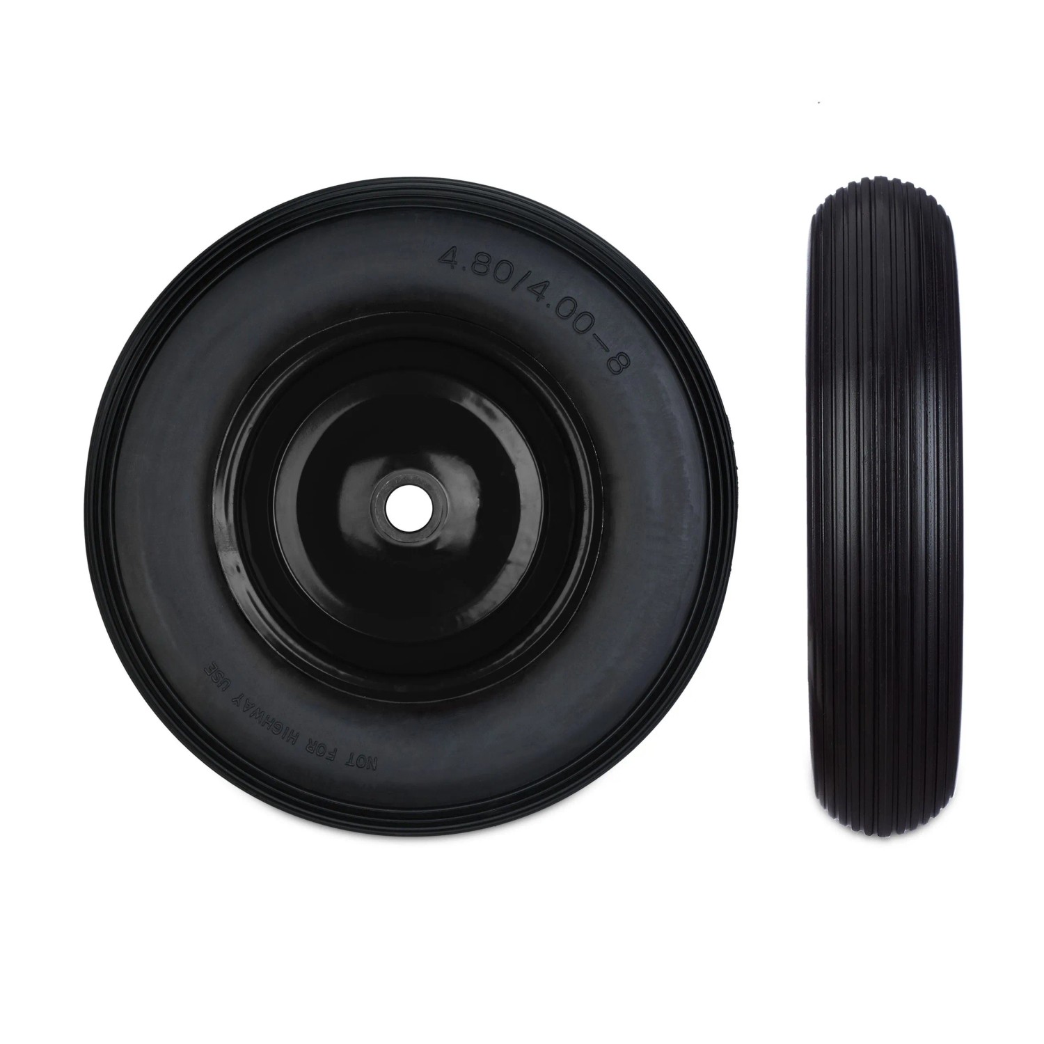 Relaxdays Schubkarrenrad Vollgummi Stahl Schwarz Pannensicher mit Achsadaptern 39 cm x 9 cm 2,2 kg