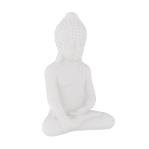 Relaxdays Buddha Figur Kunststoff Weiß Wetterfest Frostsicher 17 cm x 11,5 cm x 8 cm 90 g