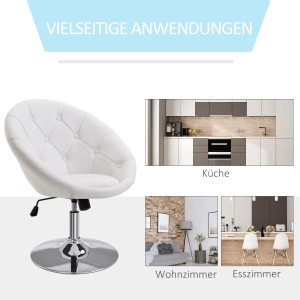 HOMCOM Drehstuhl verchromt, weißer Kunstleder-Sitz mit Knopfheftung, ideal für Esszimmer und Büro.