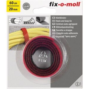 Fix-o-moll Klett-Binder, rot-schwarz, 60cm. Wiederverwendbares Klebeband zum Bündeln.