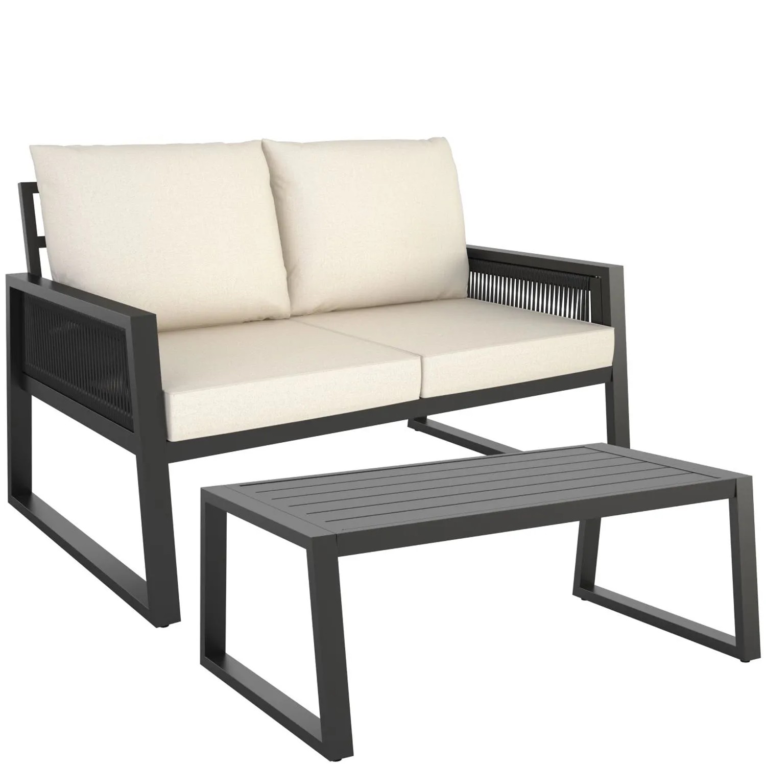 Tectake Aluminium Garten Lounge Set Captive Im Rope Design 7 cm Sitzpolster  Dicke Rückenkissen  76 50 x 126 x 85 cm Anthrazit
