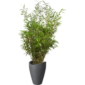 Scheurich Pflanzsäule Wave Globe High, Ø 40 cm, Schwarz-Granit, mit Bepflanzung.