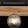 Globo Deckenleuchte Moitas, 3-flammig, schwarz matt mit Rauchglas-Schirmen und Holzoptik.