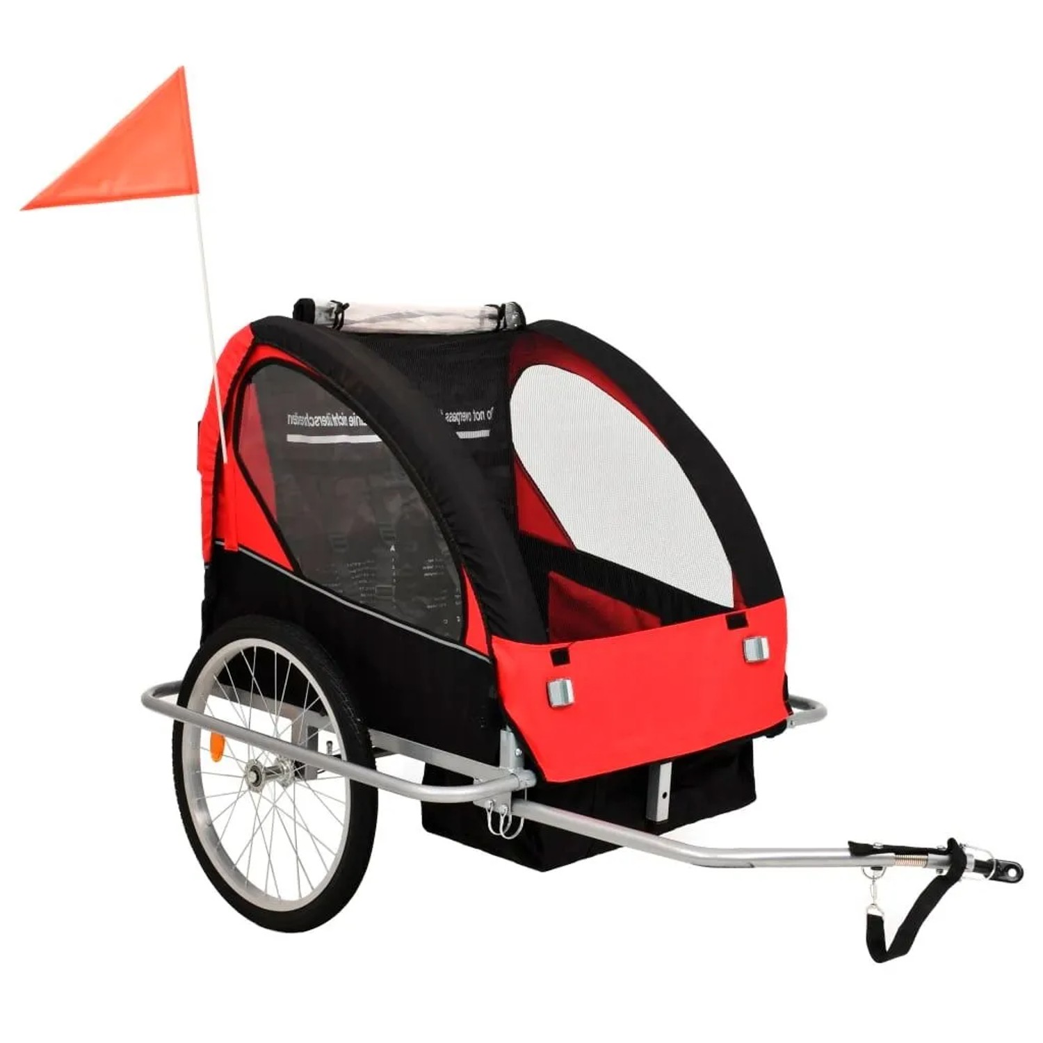 DELUKE Fahrradanhänger Für 2 Kinder ELITE Schwarz/rot 40kg Belastbar Sicherheitsgurte Seitenfenster Kinderanhänger Für Fahrrad Kinderwagen
