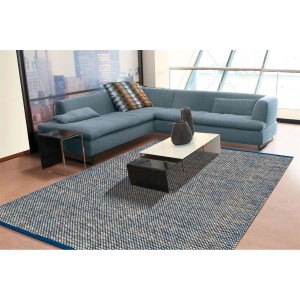 MeGusta Teppich Retro Grau/Blau (120x180 cm) im Wohnzimmer mit Sofa und Tisch.