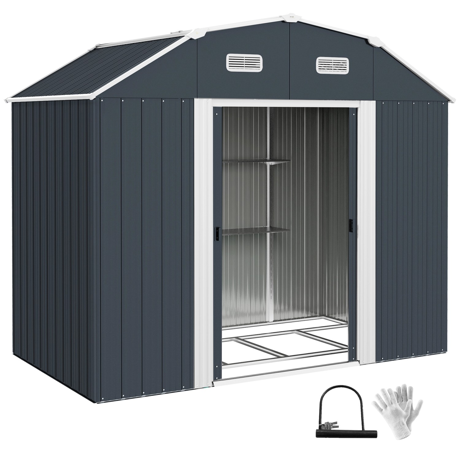 Outsunny Gerätehaus Verzinkter Stahl Dunkelgrau 238L x 132B x 198,5H cm günstig online kaufen