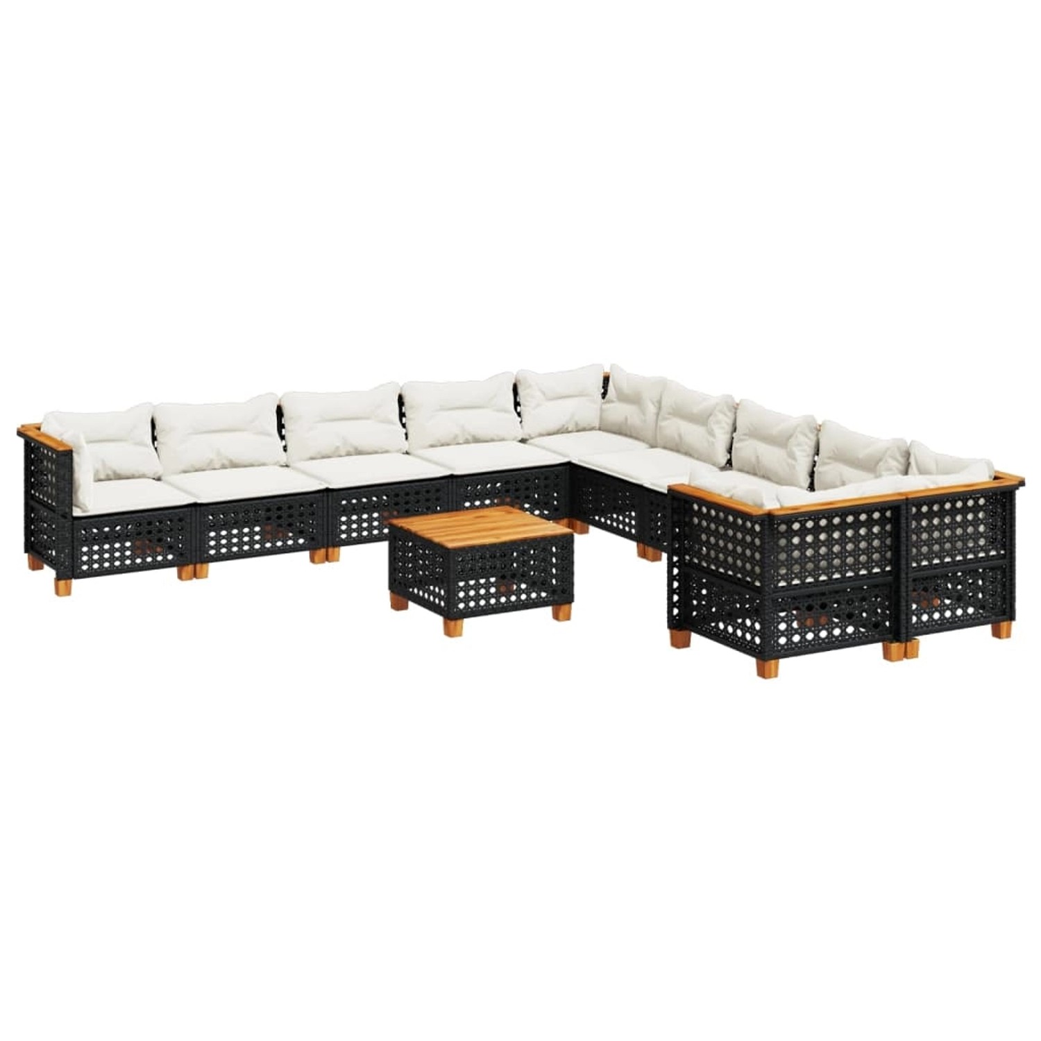 vidaXL 11-Tlg Garten-Sofagarnitur mit Kissen Schwarz Poly Rattan 3262052