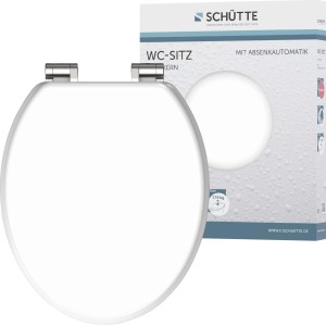 Schütte WC-Sitz White mit Holzkern und Absenkautomatik, O-Form. WC-Sitze für Standard WC-Becken.